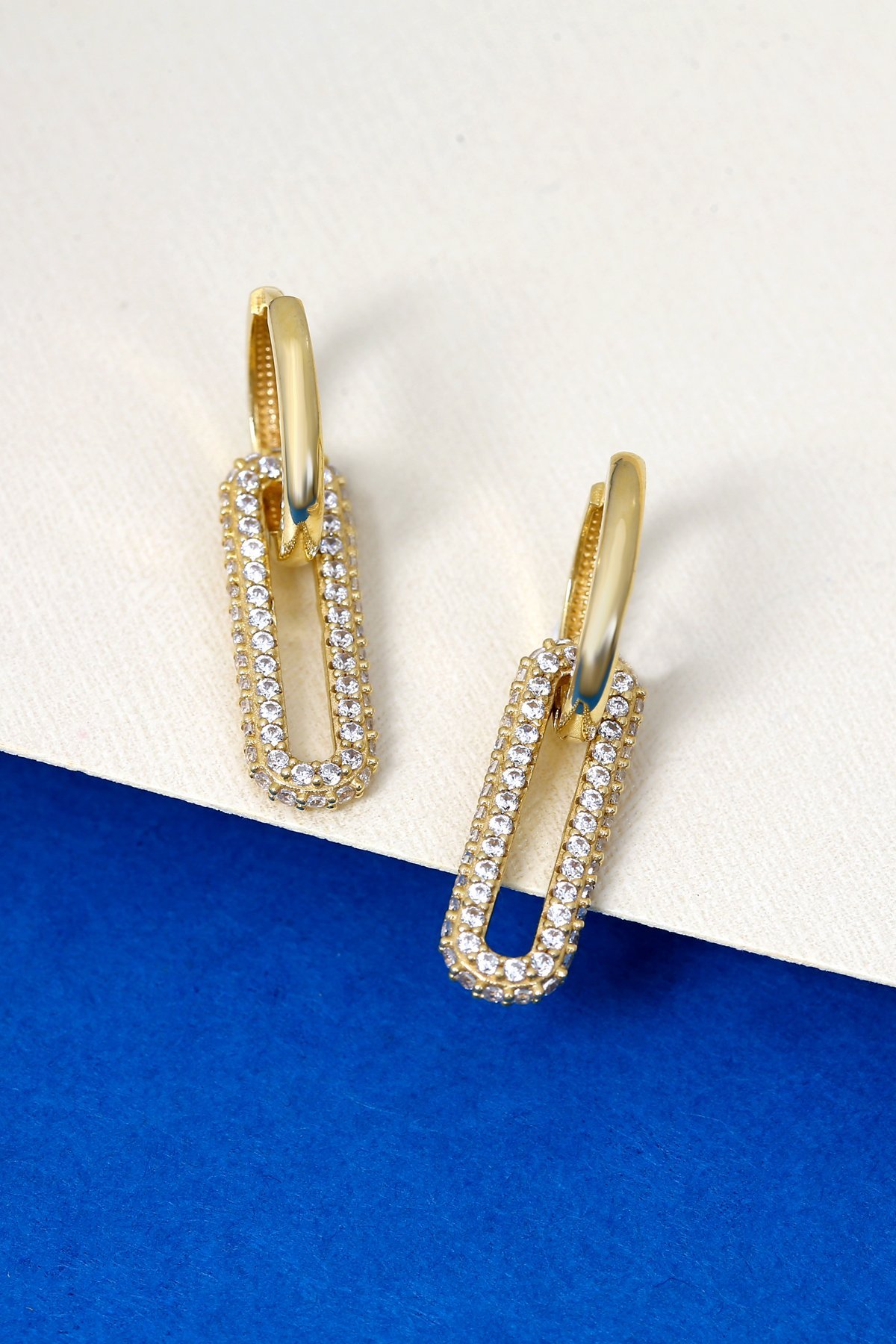 14 Ayar Altın Taşlı Ataç Sallantılı Halka Küpe