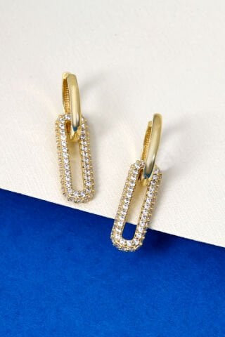 14 Ayar Altın Taşlı Ataç Sallantılı Halka Küpe