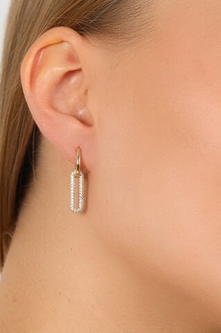 14 Ayar Altın Taşlı Ataç Sallantılı Halka Küpe