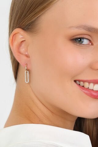 14 Ayar Altın Taşlı Ataç Sallantılı Halka Küpe