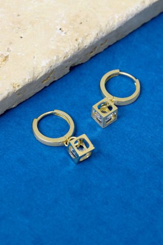 14 Ayar Altın Küp İçerisinde Taş Sallantılı Halka Küpe