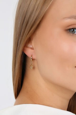 14 Ayar Altın Kafes İçerisinde Taş Sallantılı Halka Küpe