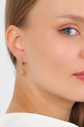 14 Ayar Altın Kafes İçerisinde Taş Sallantılı Halka Küpe