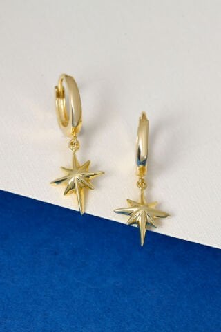 14 Ayar Altın Kuzey Yıldızı Sallantılı Halka Küpe