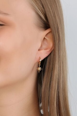 14 Ayar Altın Kuzey Yıldızı Sallantılı Halka Küpe