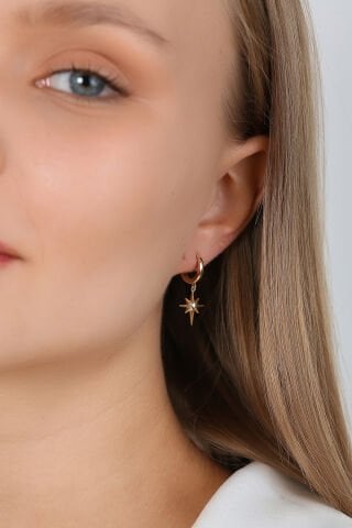 14 Ayar Altın Kuzey Yıldızı Sallantılı Halka Küpe