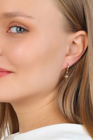 14 Ayar Altın Kuzey Yıldızı Sallantılı Halka Küpe