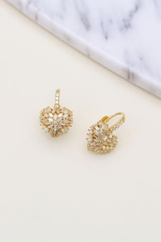 14 Ayar Altın Taşlı Kalp Küpe