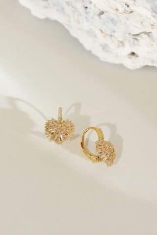 14 Ayar Altın Taşlı Kalp Küpe