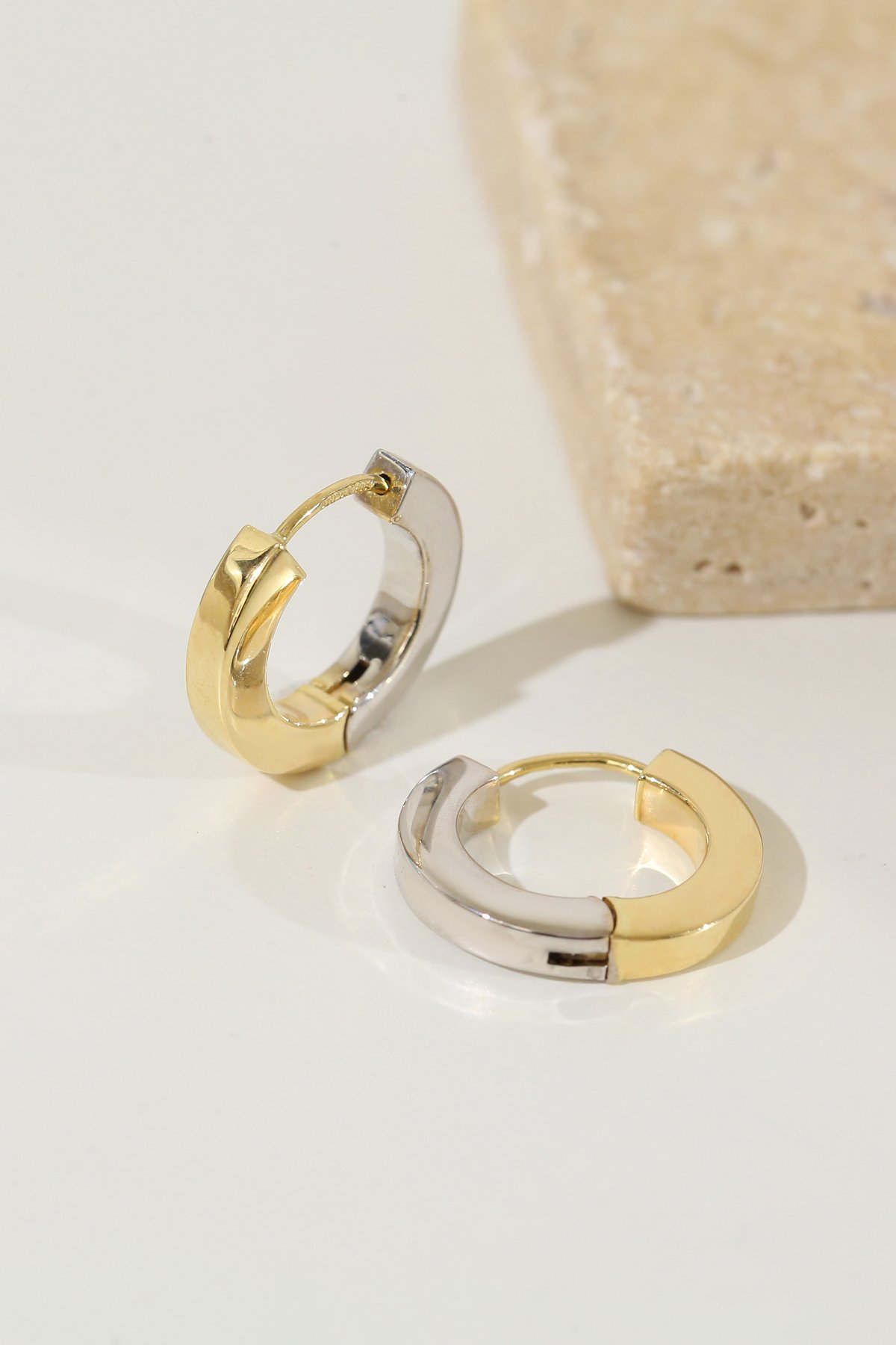 14 Ayar Altın İki Renkli Halka Küpe