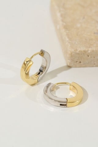 14 Ayar Altın İki Renkli Halka Küpe