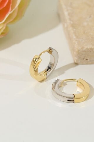 14 Ayar Altın İki Renkli Halka Küpe