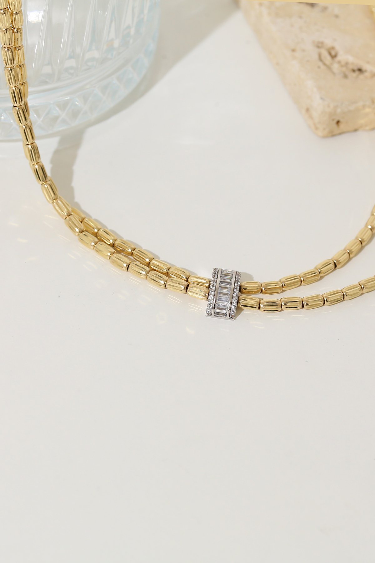 14 Ayar Altın Çift Sıra Çubuk Desenli Kolye