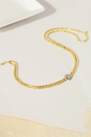 14 Ayar Altın Çift Sıra Çubuk Desenli Kolye