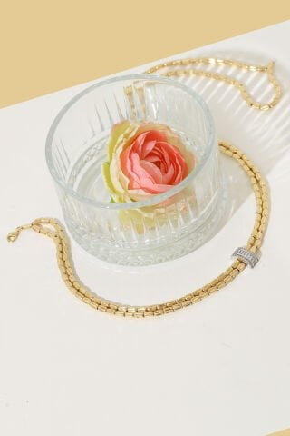 14 Ayar Altın Çift Sıra Çubuk Desenli Kolye