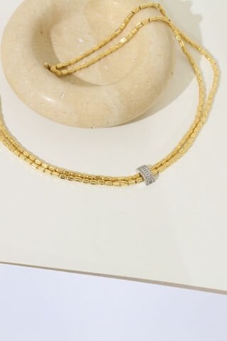 14 Ayar Altın Çift Sıra Çubuk Desenli Kolye