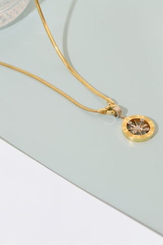 14 Ayar Altın Taşlı Pusula Kolye Ucu