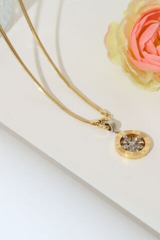 14 Ayar Altın Taşlı Pusula Kolye Ucu