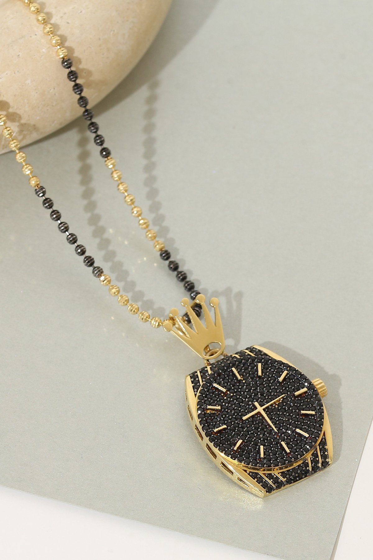 14 Ayar Altın Saat Kolye Ucu Özel Tasarım