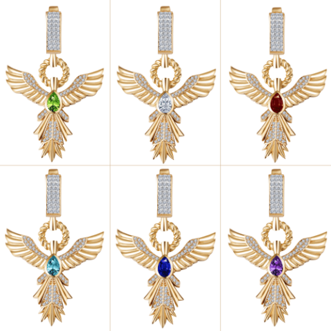 14 Ayar Altın Zümrüt Taşlı Anka Kuşu Charm