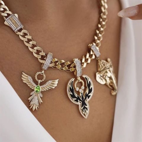 14 Ayar Altın Zümrüt Taşlı Anka Kuşu Charm