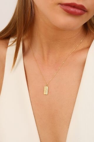 14 Ayar Altın Taşlı Külçe Kolye