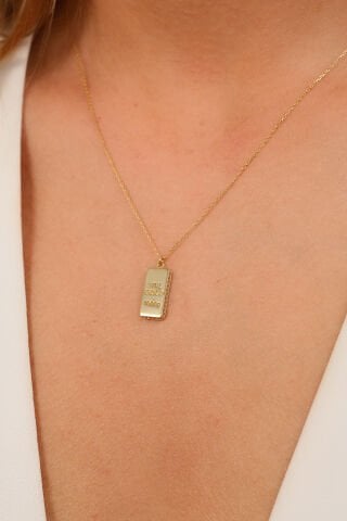 14 Ayar Altın Taşlı Külçe Kolye