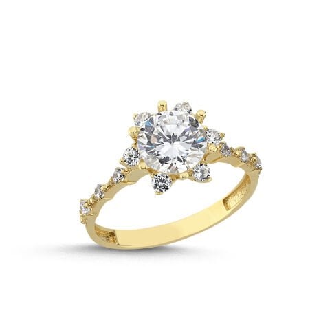 Lotus Parıltı Modeli Altın Tektaş Yüzük