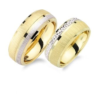 Oval Sarı Beyaz Simli Taşlı El İşi Alyans