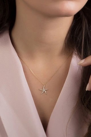 14 Ayar Altın Yıldız Kolye Taşlı