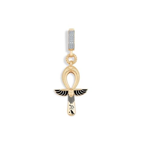14 Ayar Altın Mineli Ankh Charm