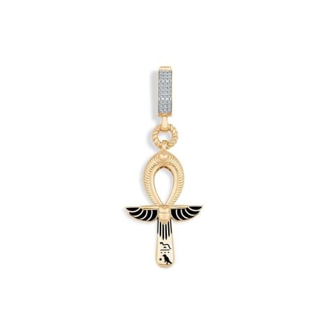 14 Ayar Altın Mineli Ankh Charm