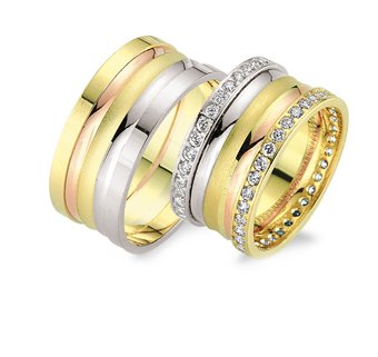 Sarı beyaz Roz Kenar Taşlı El İşi Alyans