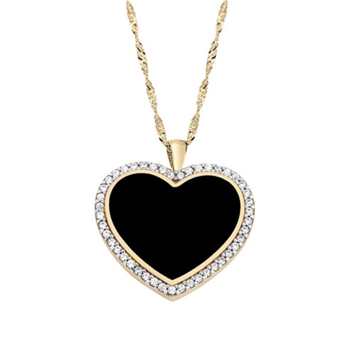 14 Ayar Altın Siyah Kalp Altın Kolye