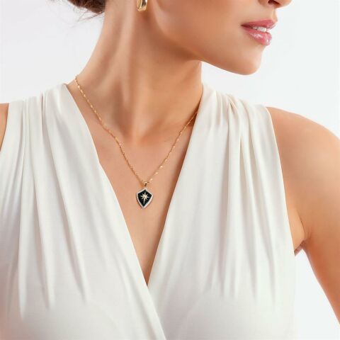 14 Ayar Altın Kuzey Yıldızı Kalkan Altın Kolye