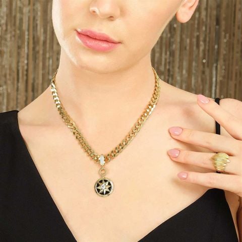 14 Ayar Altın Siyah Taşlı Yıldız Kolye Ucu Charm