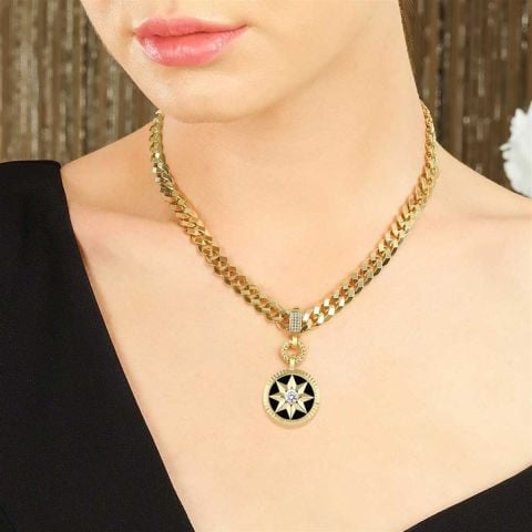 14 Ayar Altın Siyah Taşlı Yıldız Kolye Ucu Charm