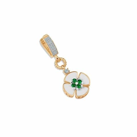 14 Ayar Altın Zümrüt Taşlı Çiçek Charm