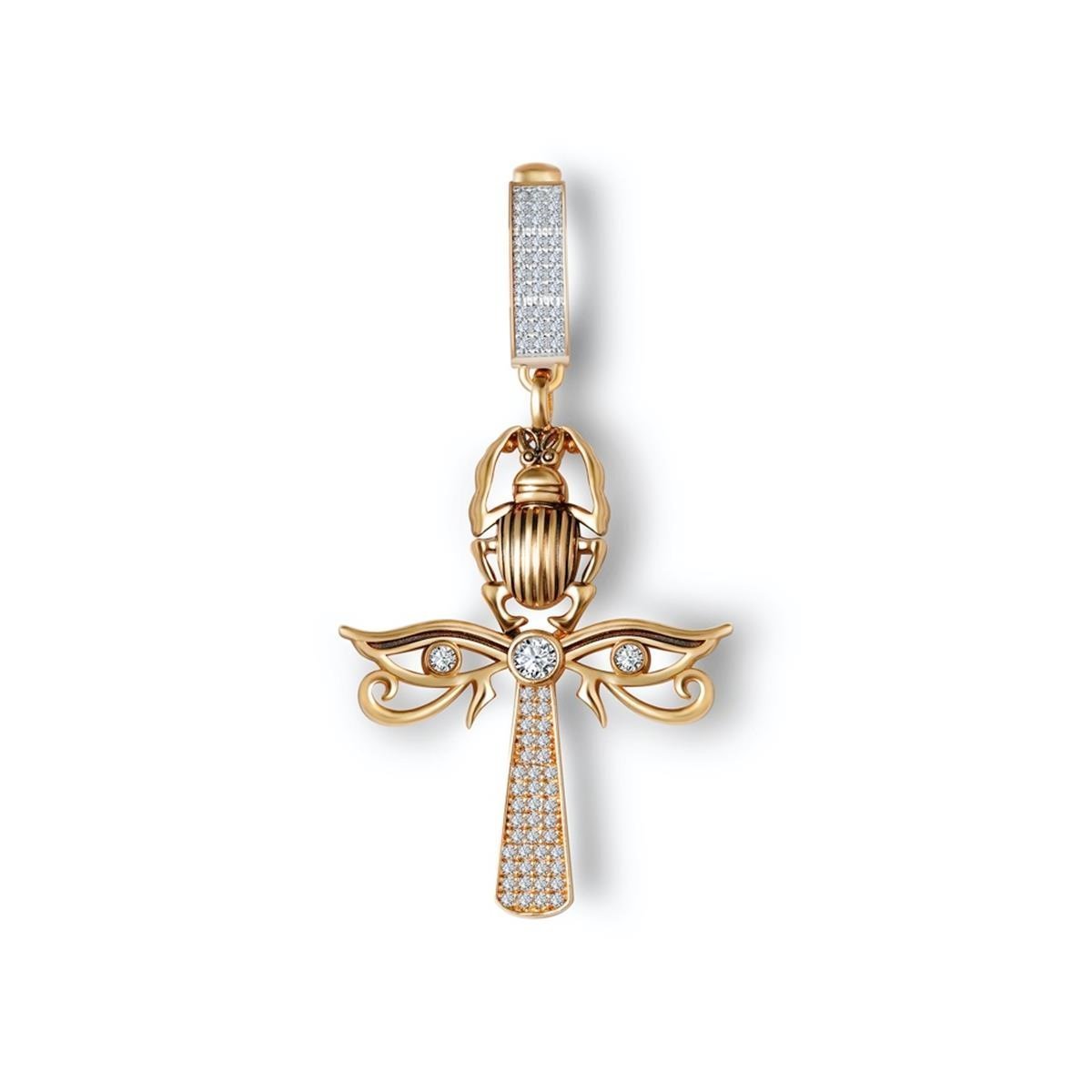 14 Ayar Altın Taşlı Ankh Charm