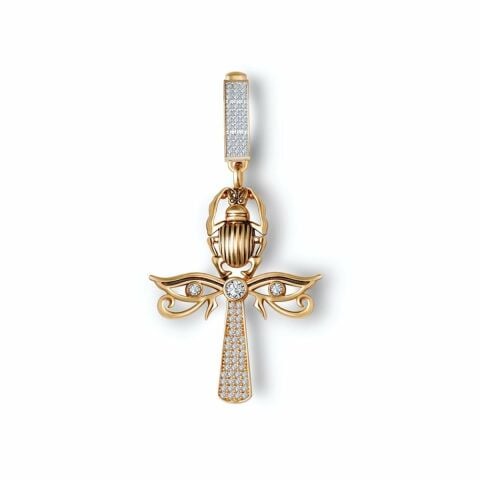 14 Ayar Altın Taşlı Ankh Charm