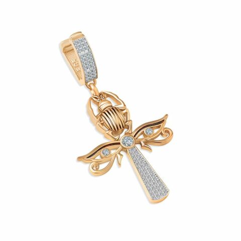 14 Ayar Altın Taşlı Ankh Charm