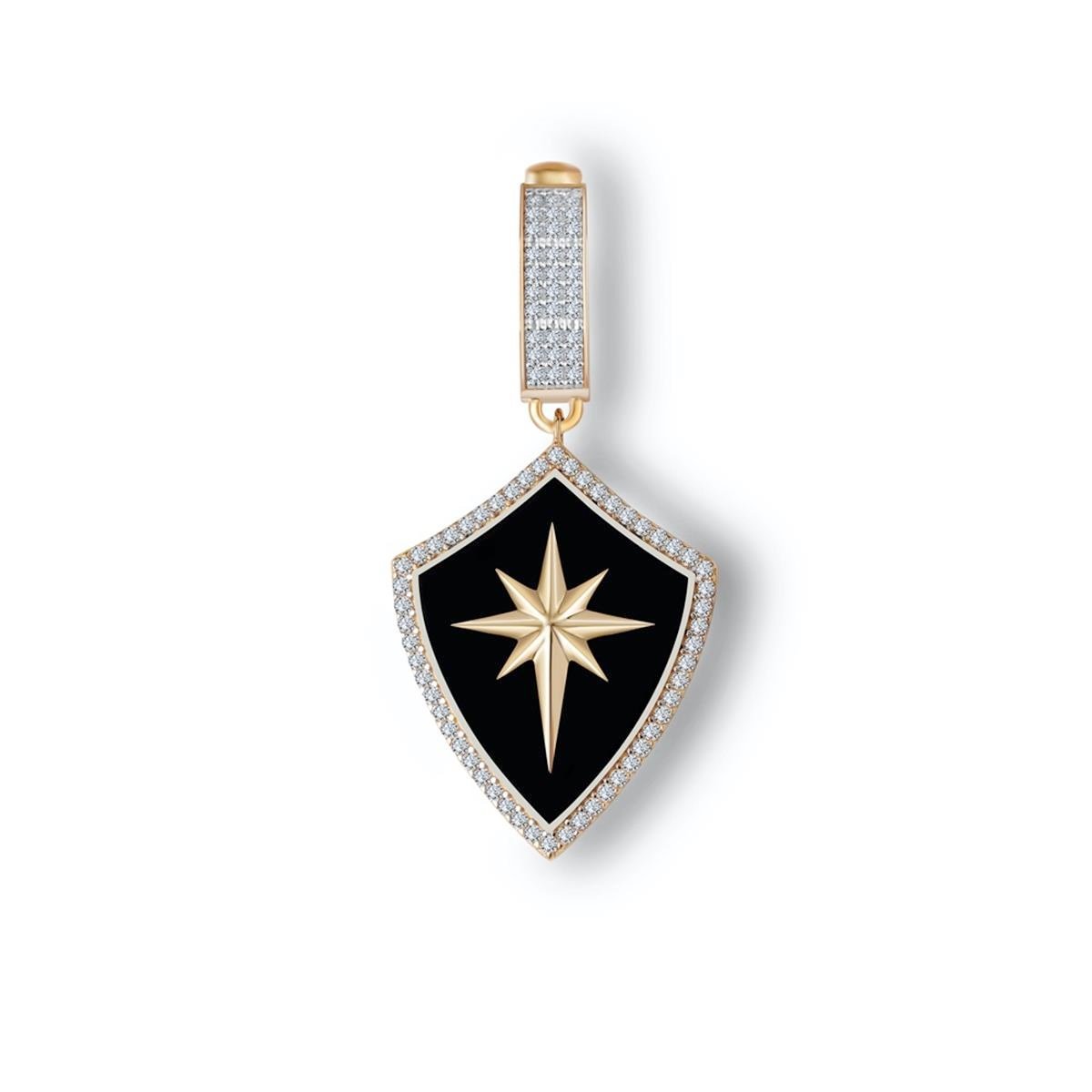 14 Ayar Altın Siyah Mineli Kalkan Kolye Ucu Charm