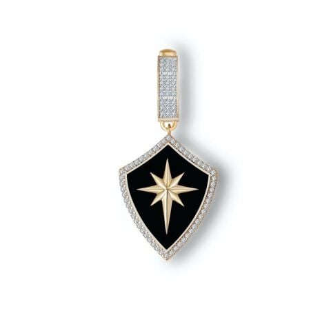 14 Ayar Altın Siyah Mineli Kalkan Kolye Ucu Charm