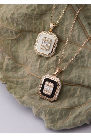 14 Ayar Altın Baget Kesim Mineli Kolye