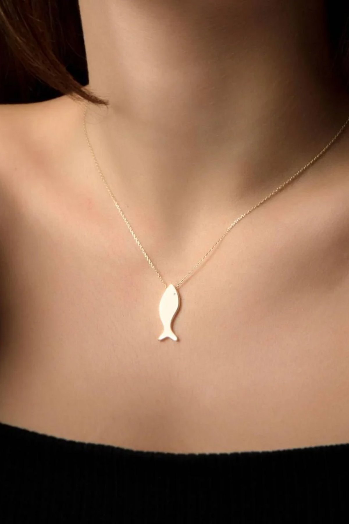 14 Ayar Altın Balık Kolye