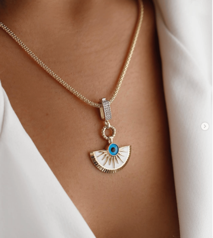 14 Ayar Altın Beyaz Mine Nazar Boncuklu Kolye Ucu Charm