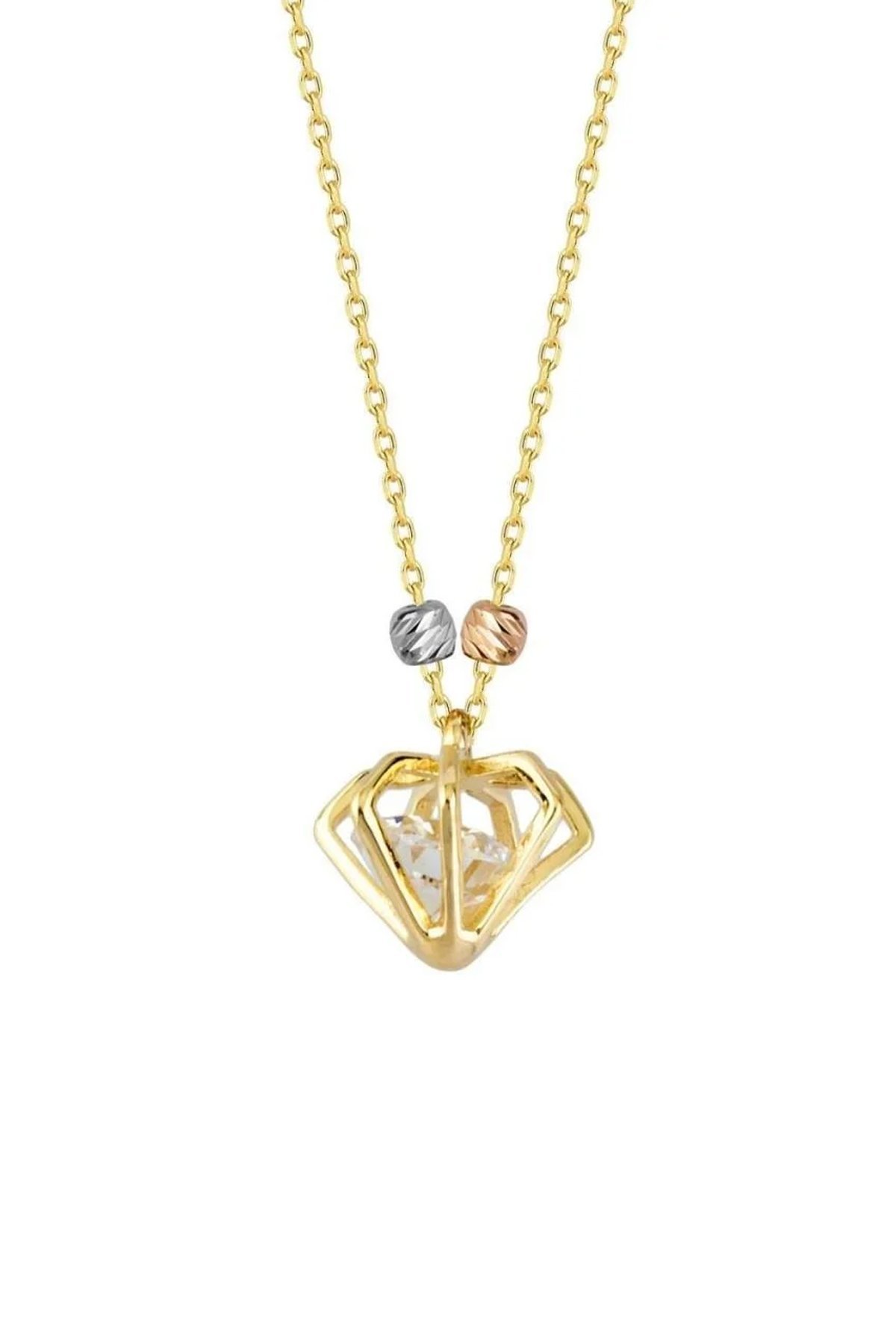 14 Ayar Altın Taşlı Kafes Kolye