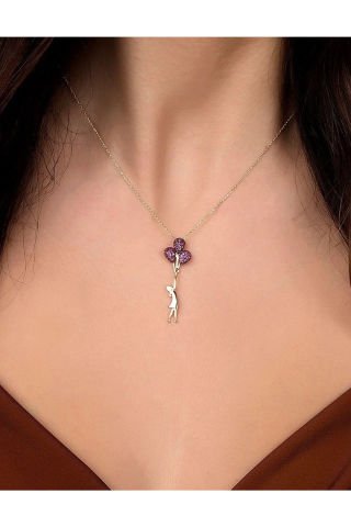 14 Ayar Altın Kırmızı Taşlı Balonlu Kız Kolye