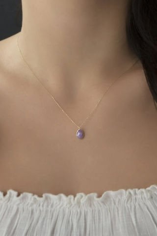 14 Ayar Altın Lila Damla Taş Kolye