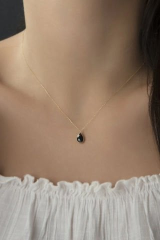 14 Ayar Altın Siyah Damla Taş Kolye